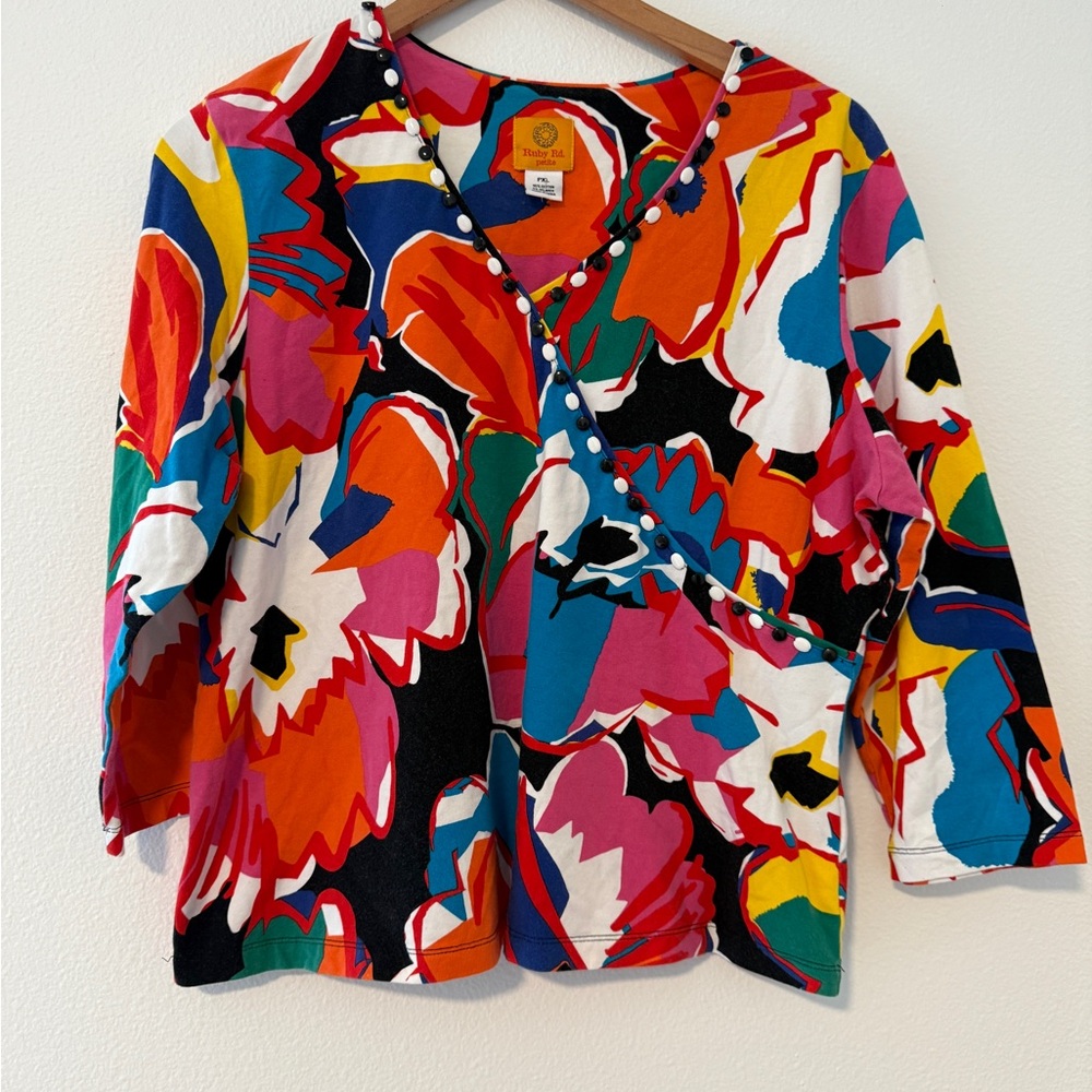 Ruby Rd. Colorful Geometric Top Women Size PXL.